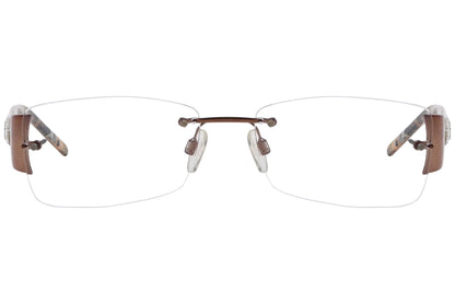 dolce & gabbana rectangle brown eyeglasses frame viewed from front angle.