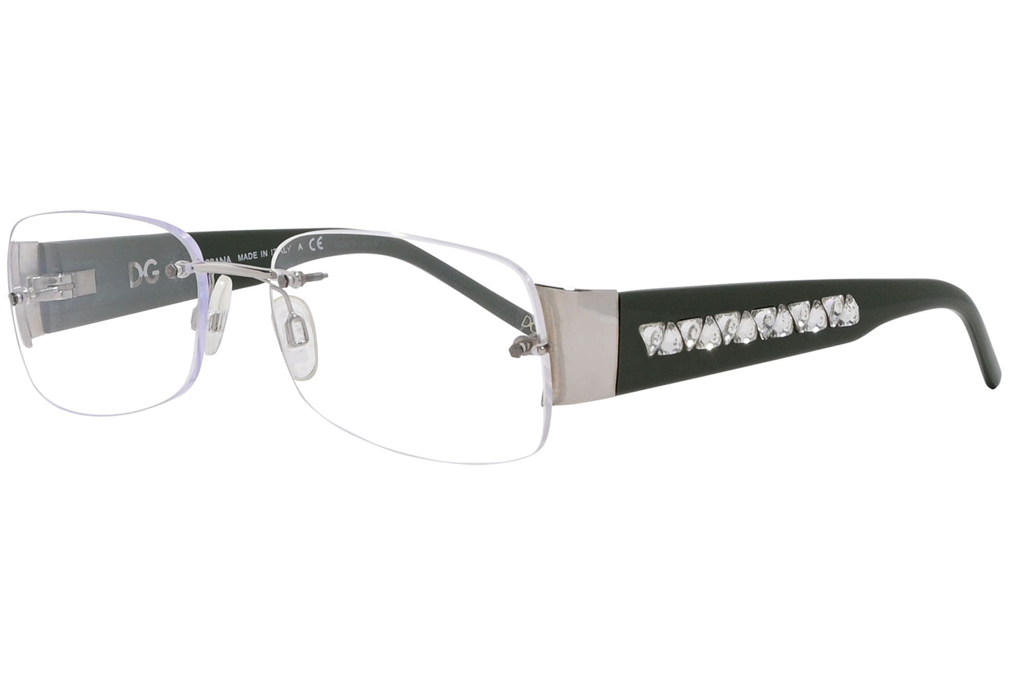 dolce & gabbana rectangle black eyeglasses frame viewed from a 45-degree angle.