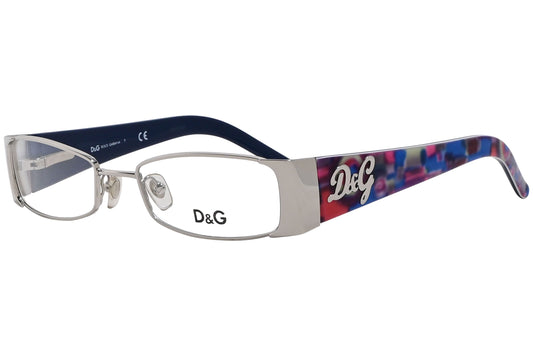 dolce & gabbana rectangle blue eyeglasses frame viewed from a 45-degree angle.