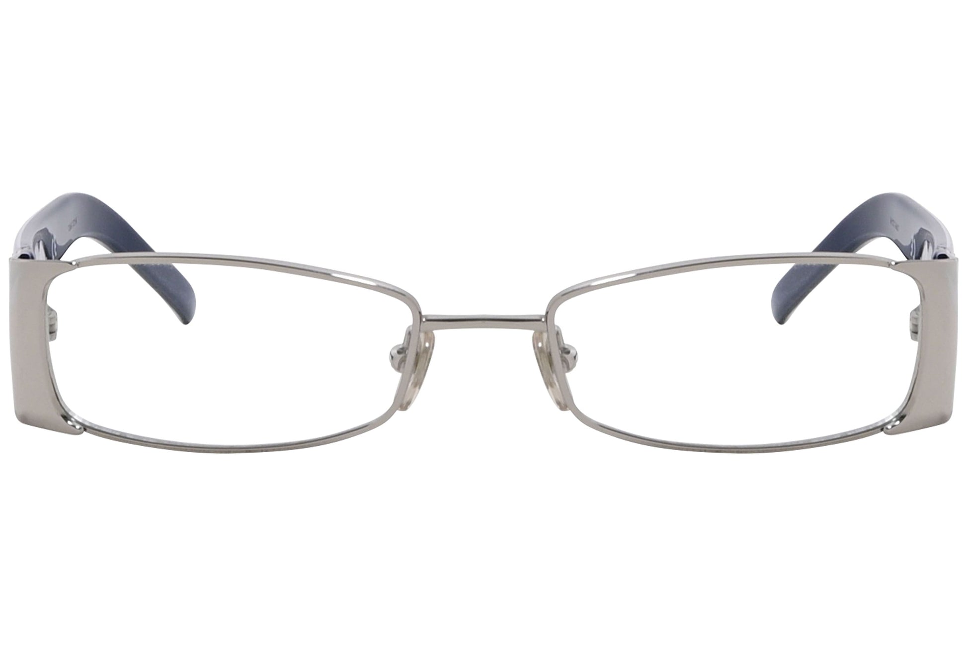 dolce & gabbana rectangle blue eyeglasses frame viewed from front angle.