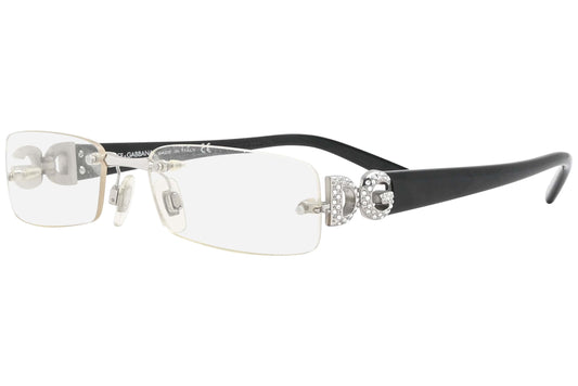 dolce & gabbana rimless black eyeglasses frame viewed from a 45-degree angle.