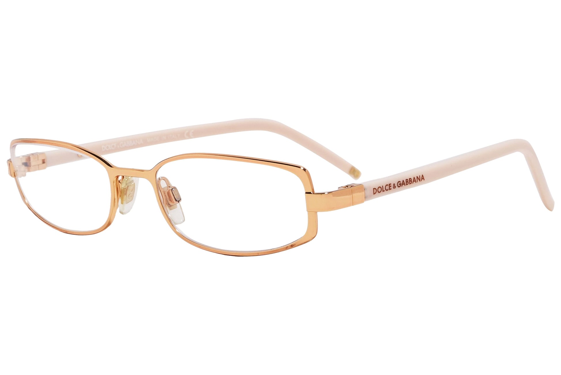 D&G Oval Gold Eyeglasses Frame Viewed From A 45-Degree Angle.