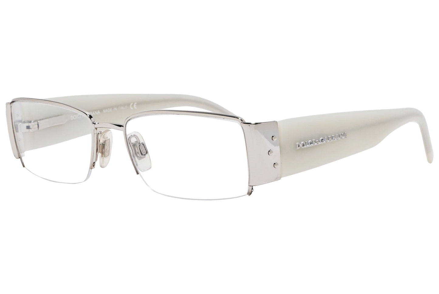 D&G Wrap Around White Eyeglasses Frame Viewed From A 45-Degree Angle.