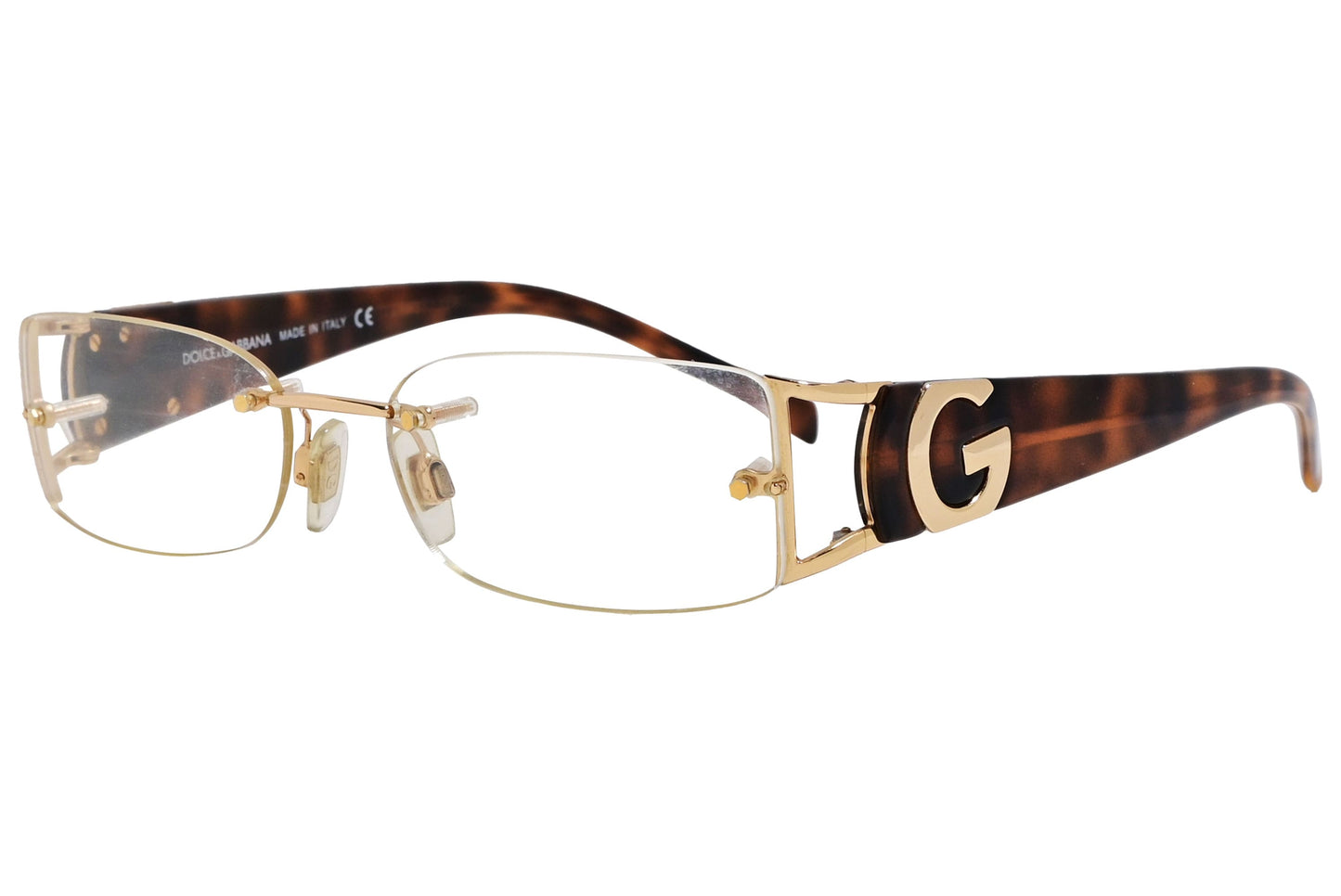 D&G Wrap Around Tortoise Eyeglasses Frame Viewed From A 45-Degree Angle.