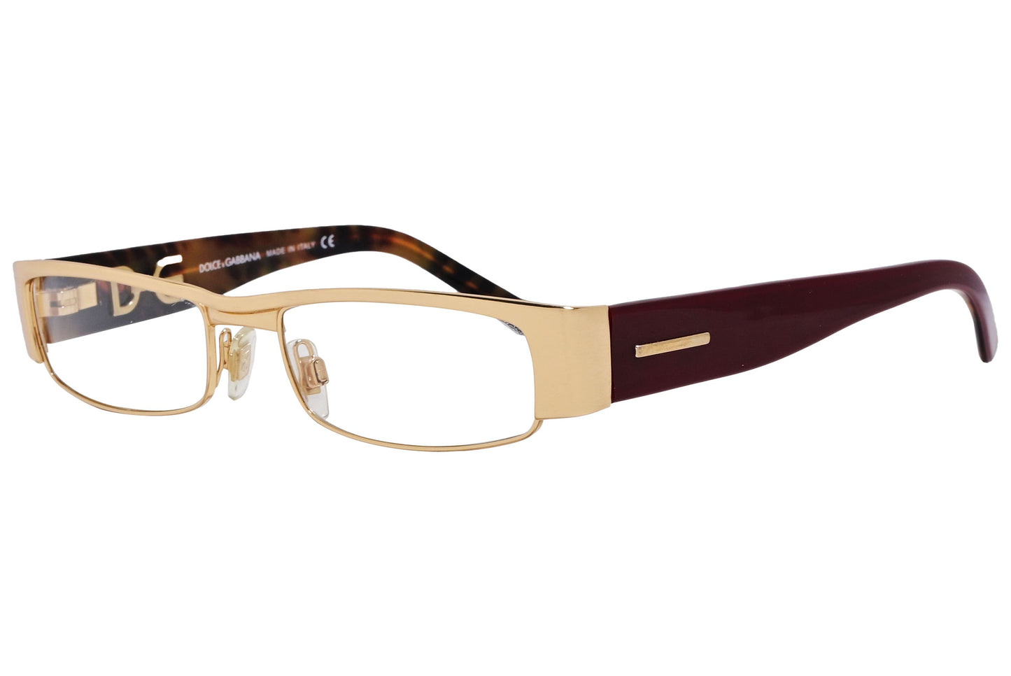 D&G Wrap Around Red Eyeglasses Frame Viewed From A 45-Degree Angle.