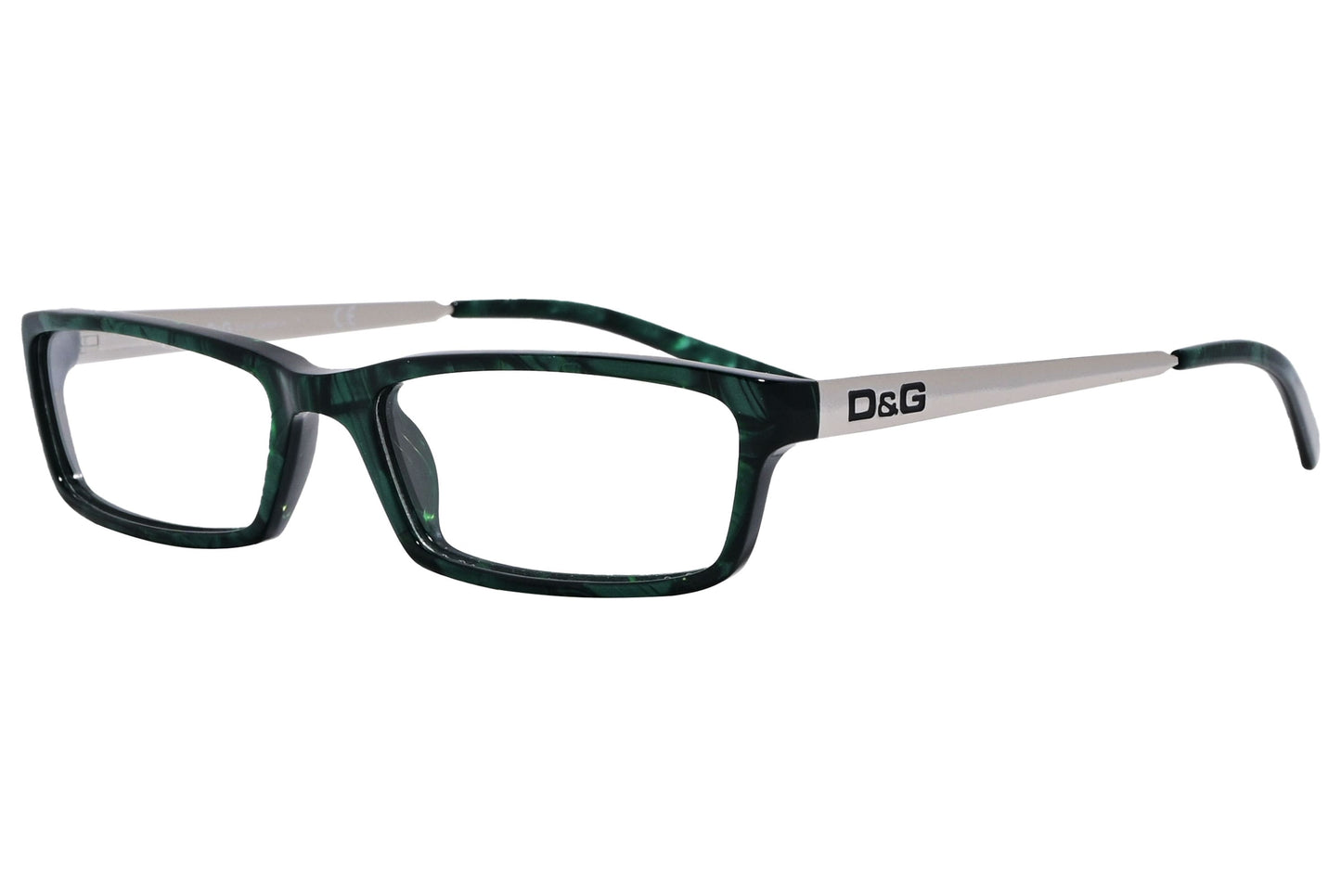 D&G Rectangle Green Eyeglasses Frame Viewed From A 45-Degree Angle.