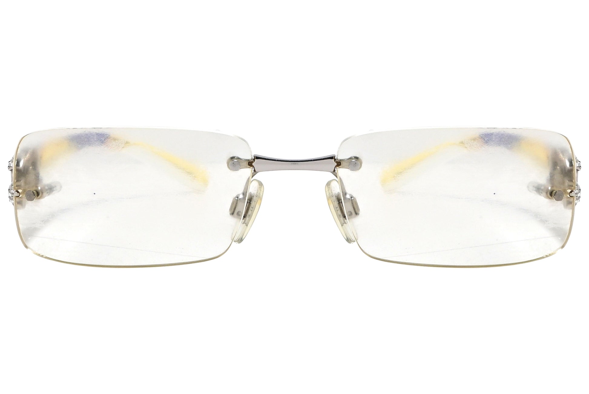 Close-up of Dolce & Gabbana purple rectangle eyeglasses for women showing bold color and frame detail