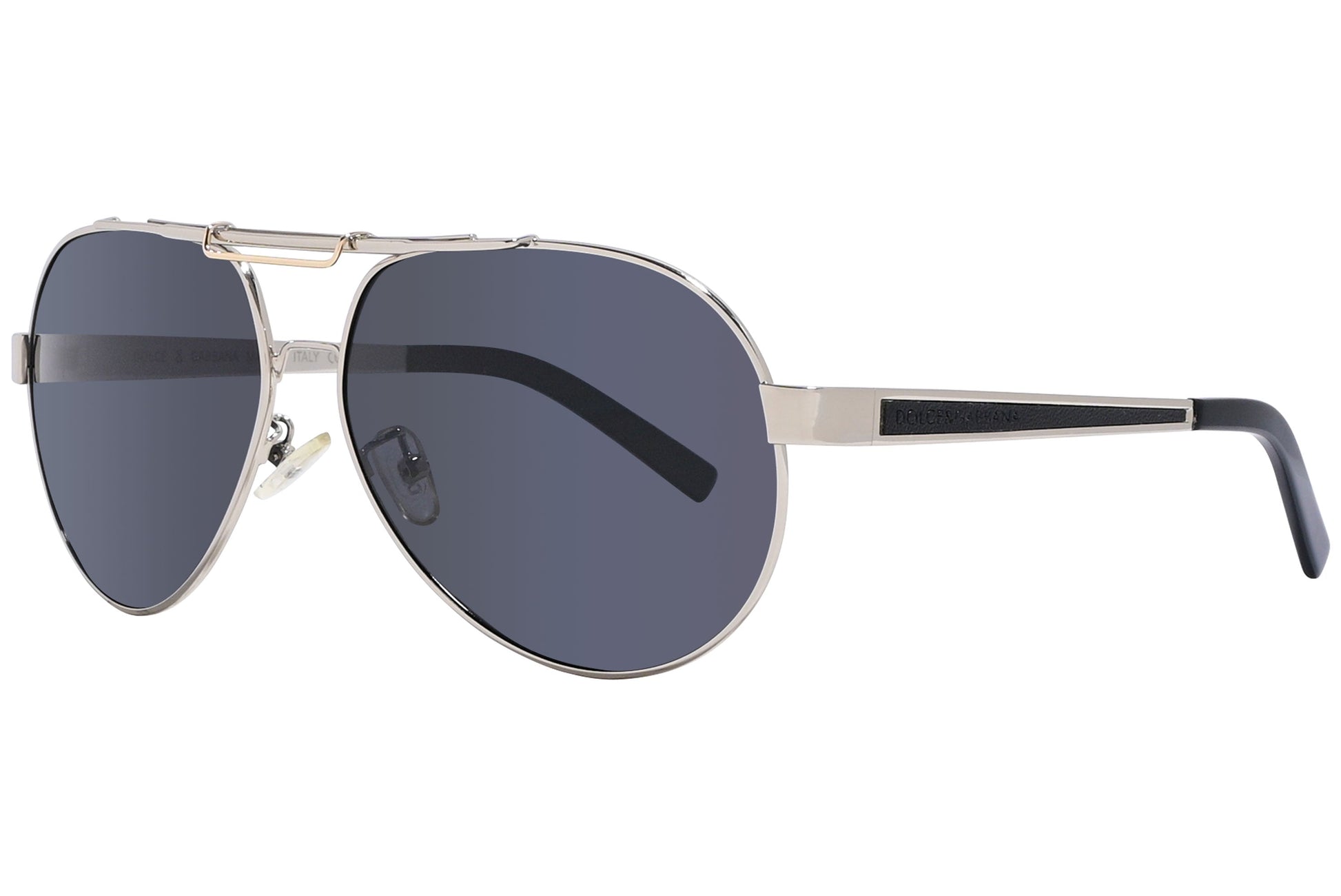 Dolce & Gabbana Silver Color Aviator Sunglasses Viewed From A 45-Degree Angle.