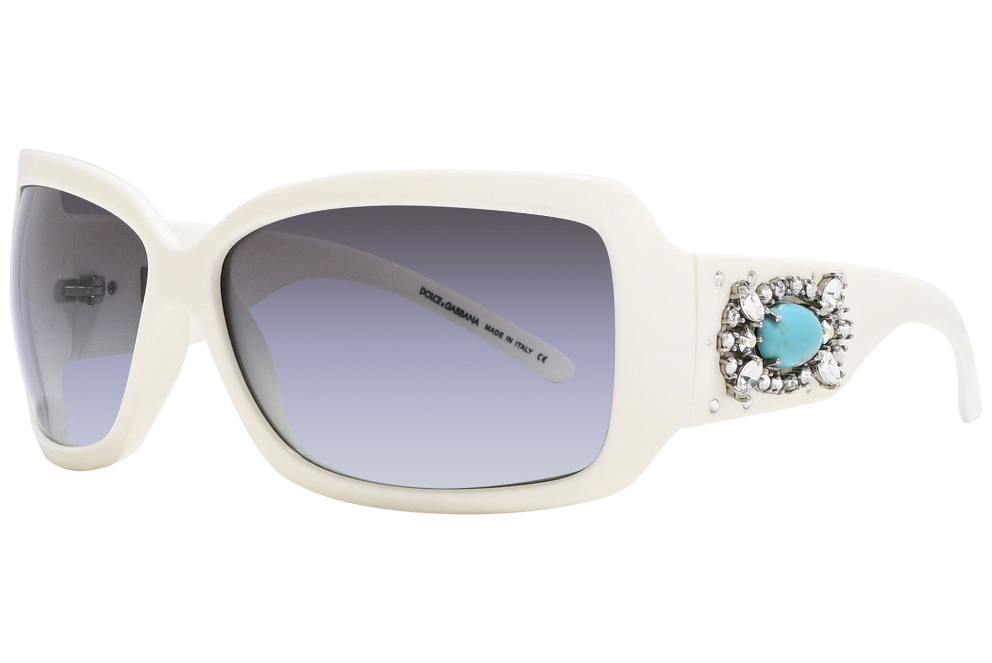 Dolce & Gabbana White Color Rectangle Sunglasses Viewed From A 45-Degree Angle.