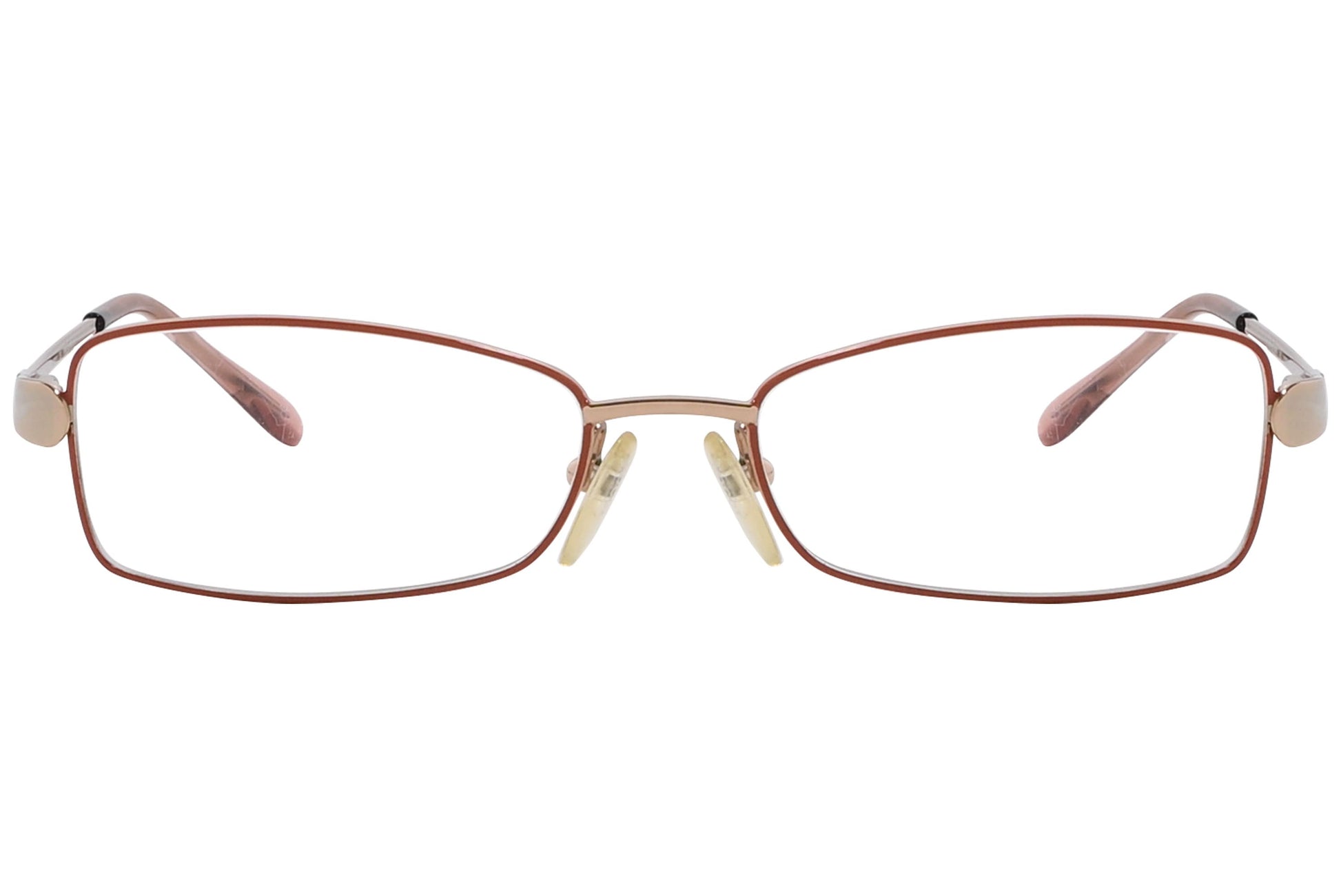 emilio pucci rectangle red eyeglasses frame viewed from front angle.