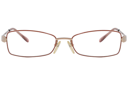 emilio pucci rectangle red eyeglasses frame viewed from front angle.