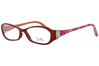 emilio pucci rectangle red eyeglasses frame viewed from a 45-degree angle.