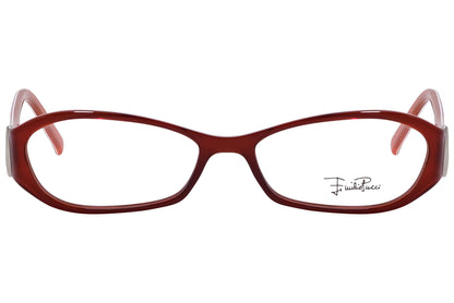 emilio pucci rectangle red eyeglasses frame viewed from front angle.