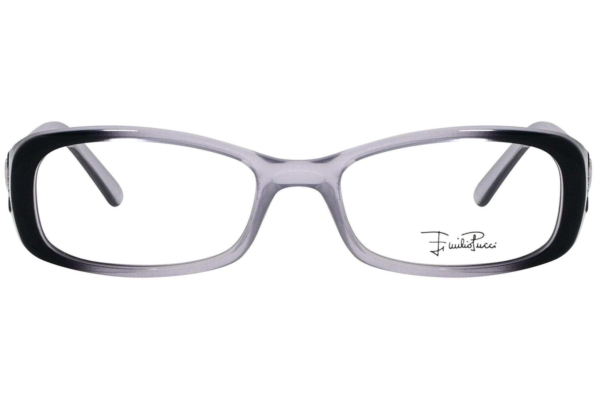 emilio pucci rectangle multicolored eyeglasses frame viewed from front angle.