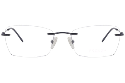 escada rimless black eyeglasses frame viewed from front angle.