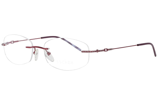 escada geometric red eyeglasses frame viewed from a 45-degree angle.