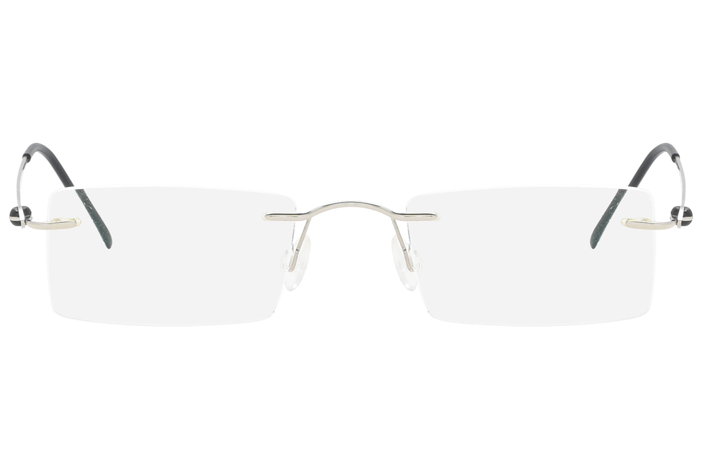 explop rimless black eyeglasses frame viewed from front view.