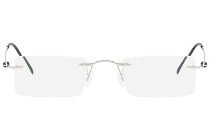 explop rimless black eyeglasses frame viewed from front view.