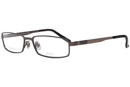 gucci rectangle gray eyeglasses frame viewed from a 45-degree angle.