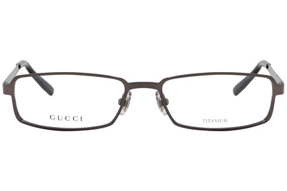 gucci rectangle gray eyeglasses frame viewed from front angle.