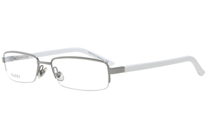 gucci rectangle white eyeglasses frame viewed from a 45-degree angle.