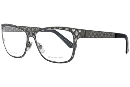 gucci wayfarer gray eyeglasses frame viewed from a 45-degree angle.