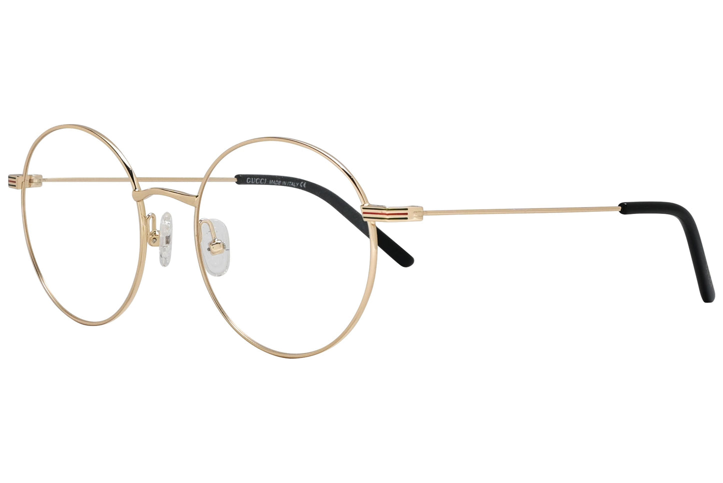 gucci round gold eyeglasses frame viewed from a 45-degree angle.