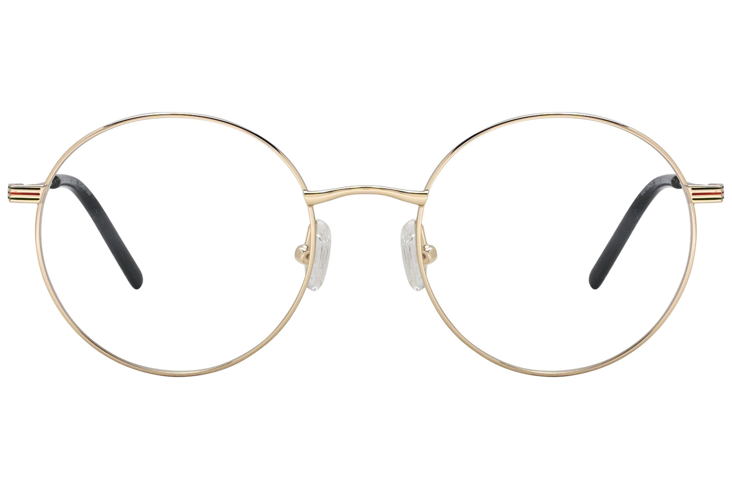 gucci round gold eyeglasses frame viewed from front angle.