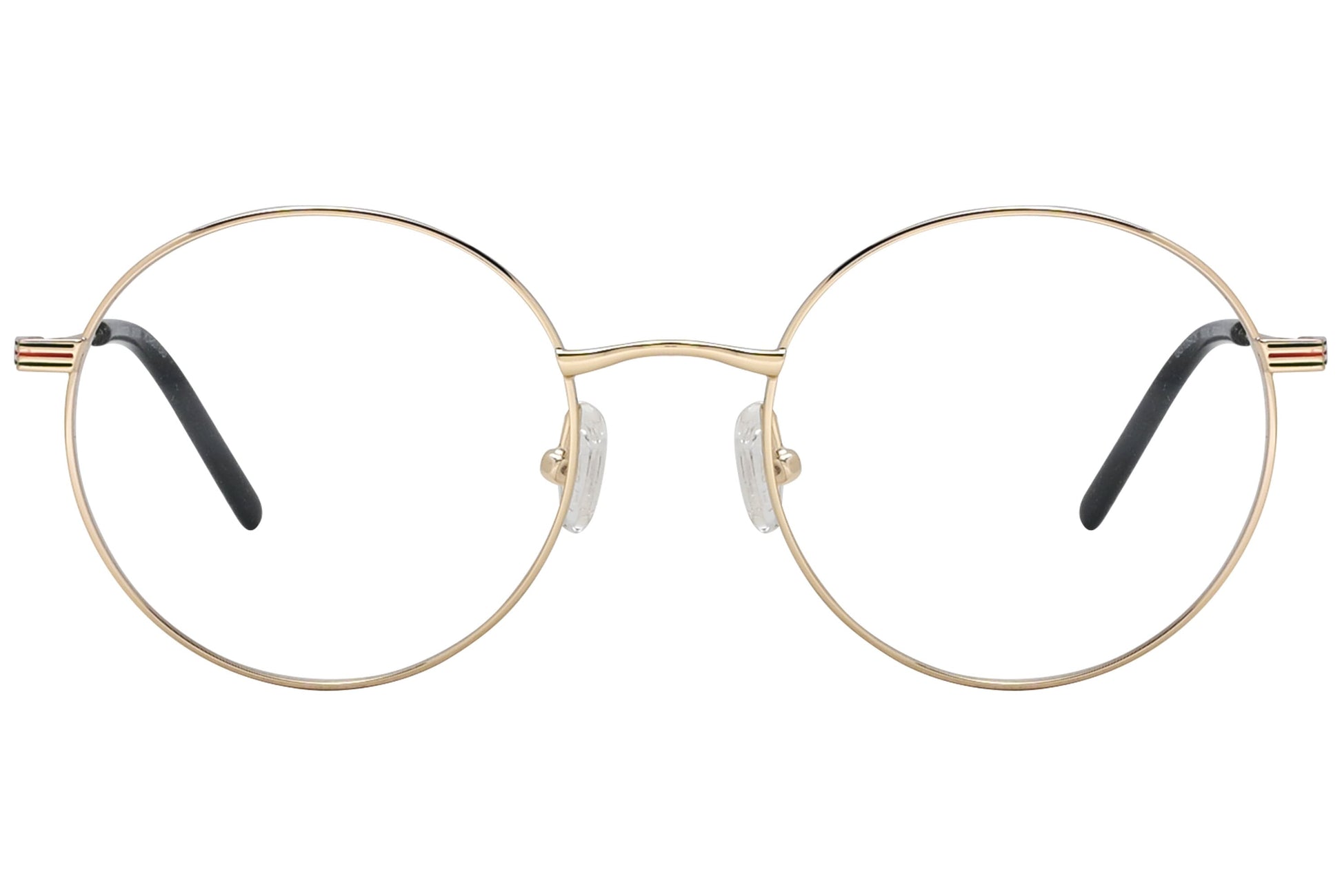 gucci round gold eyeglasses frame viewed from front angle.