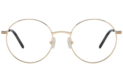 gucci round gold eyeglasses frame viewed from front angle.