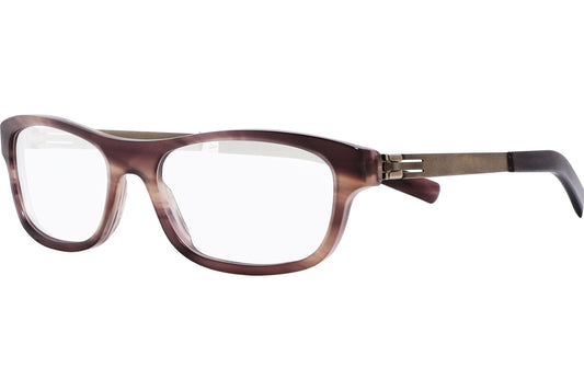 ic berlin rectangle bronze eyeglasses frame viewed from a 45-degree angle.