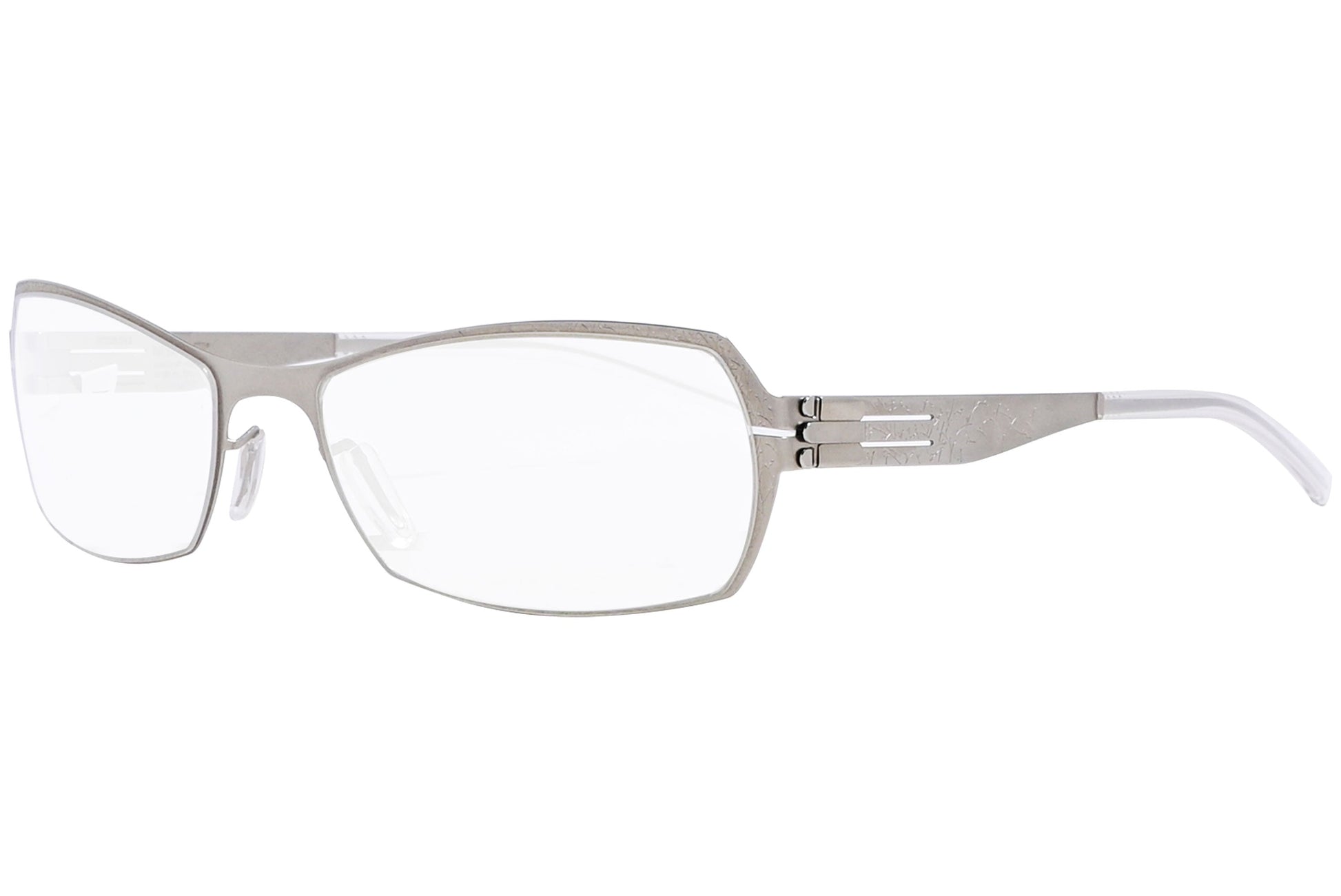 ic berlin rectangle pearl eyeglasses frame viewed from a 45-degree angle.