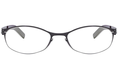 ic berlin oval aubergine eyeglasses frame viewed from Front angle.