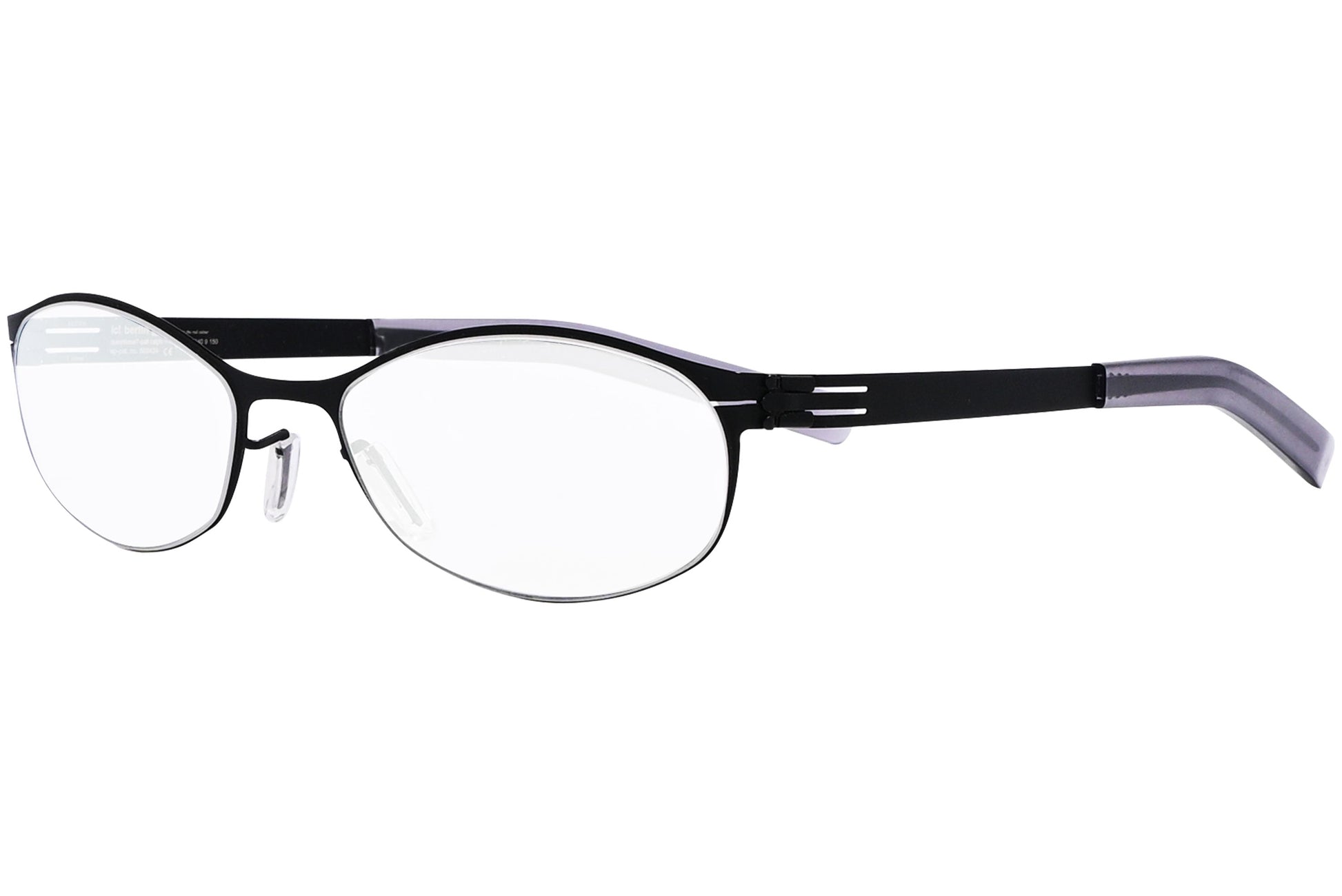 ic berlin oval black eyeglasses frame viewed from a 45-degree angle.