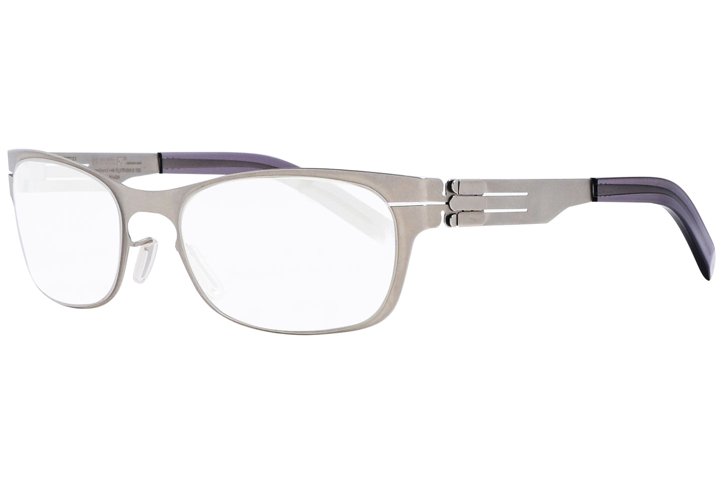 ic berlin rectangle pearl eyeglasses frame viewed from a 45-degree angle.