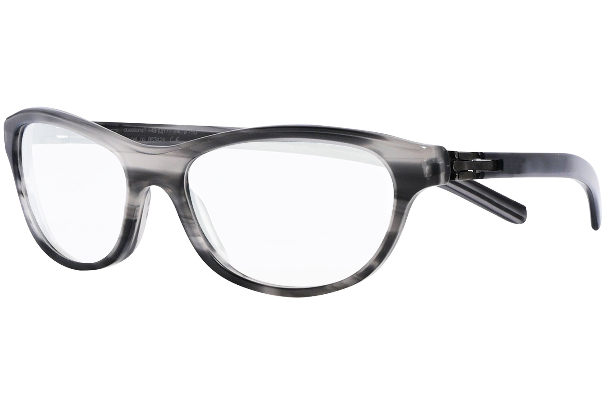 ic berlin oval graphite eyeglasses frame viewed from a 45-degree angle.