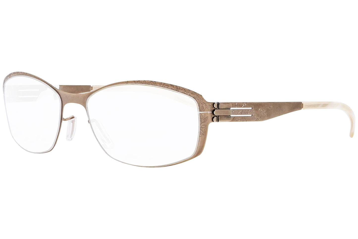 ic berlin rectangle bronze eyeglasses frame viewed from a 45-degree angle.