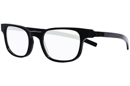 ic berlin rectangle black eyeglasses frame viewed from a 45-degree angle.