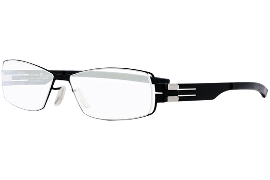 ic berlin rectangle black eyeglasses frame viewed from a 45-degree angle.