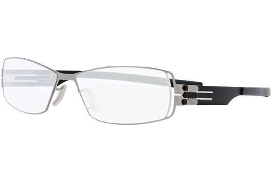 ic berlin rectangle black eyeglasses frame viewed from a 45-degree angle.