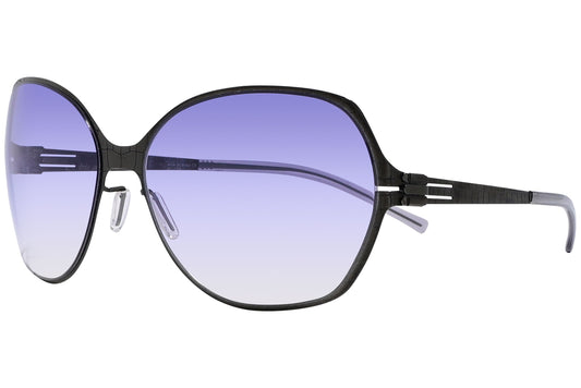 Ic Berlin Gun Metal Color Square Sunglasses Viewed From A 45-Degree Angle.