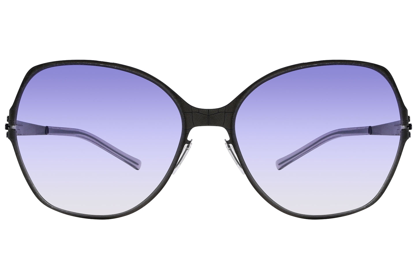 Ic Berlin Gun Metal Color Square Sunglasses Viewed From Front Angle.