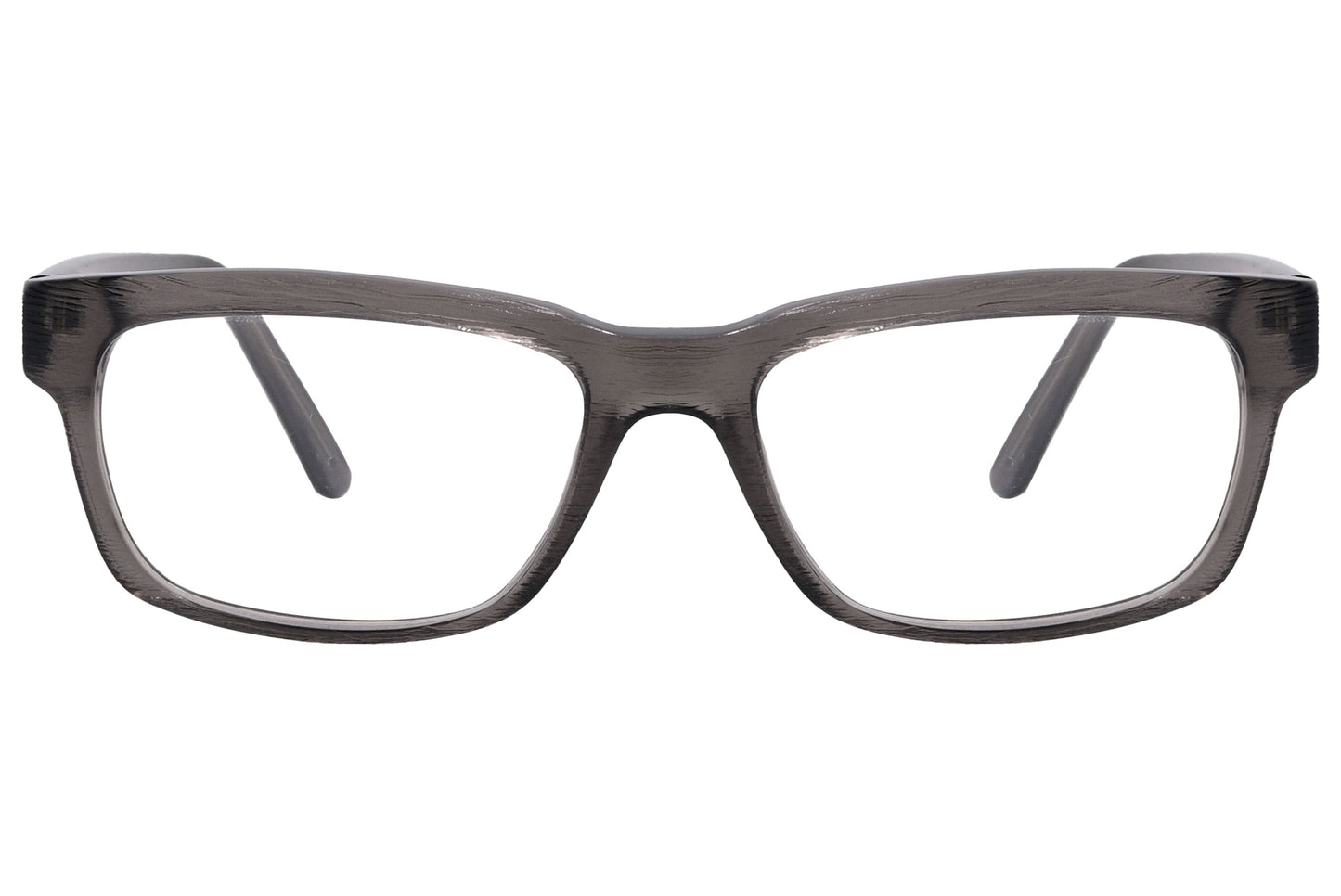 jil sander wayfarer gray eyeglasses frame viewed from front angle.