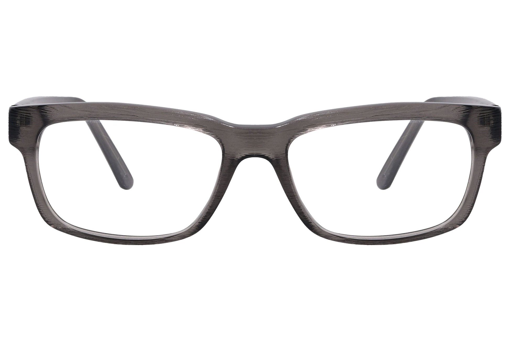 jil sander wayfarer gray eyeglasses frame viewed from front angle.