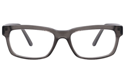 jil sander wayfarer gray eyeglasses frame viewed from front angle.