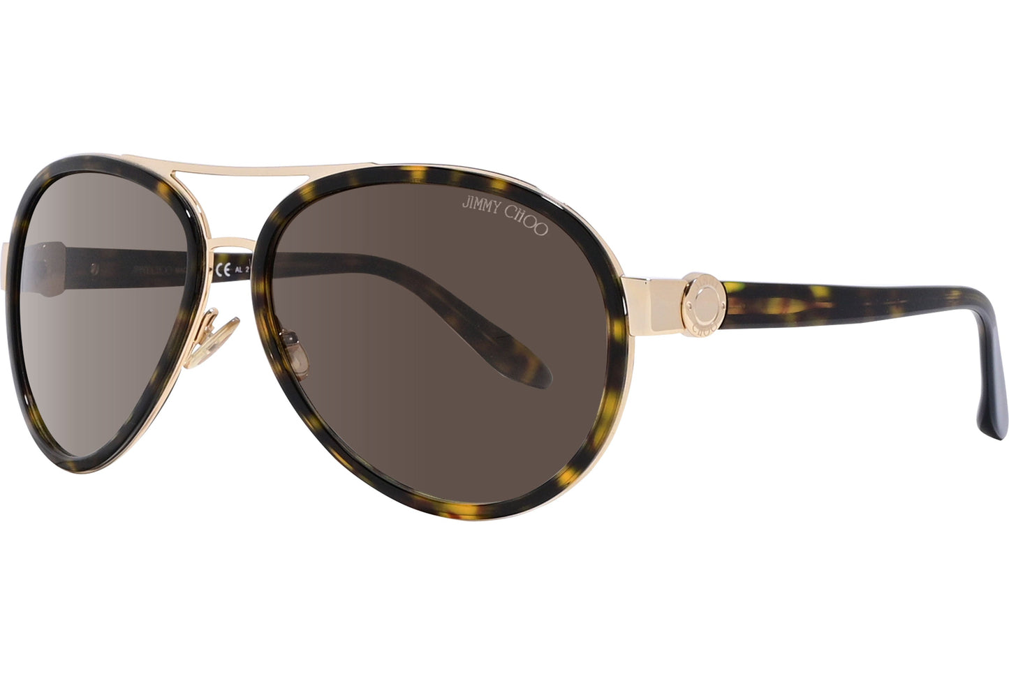 Jimmy Choo Tortoise Color  Sunglasses Viewed From A 45-Degree Angle.