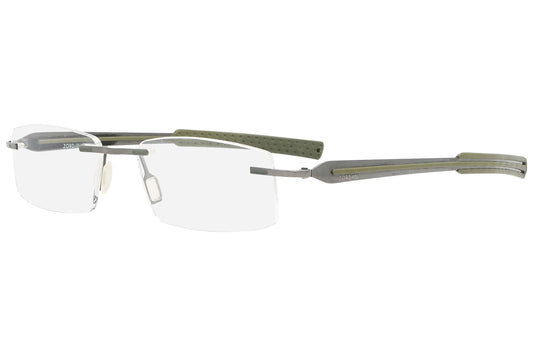 jordan rimless military green eyeglasses frame viewed from a 45-degree angle.