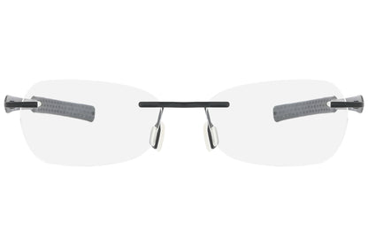 jordan rimless black eyeglasses frame viewed from front angle.