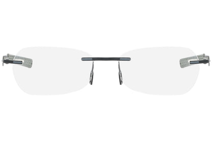 jordan rimless military green eyeglasses frame viewed from front angle.