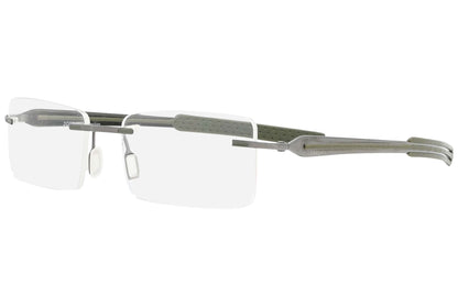 jordan rimless military green eyeglasses frame viewed from a 45-degree angle.